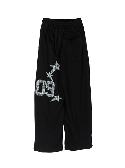 plaid-graphic-wide-leg-sweatpants-cy529 / Black