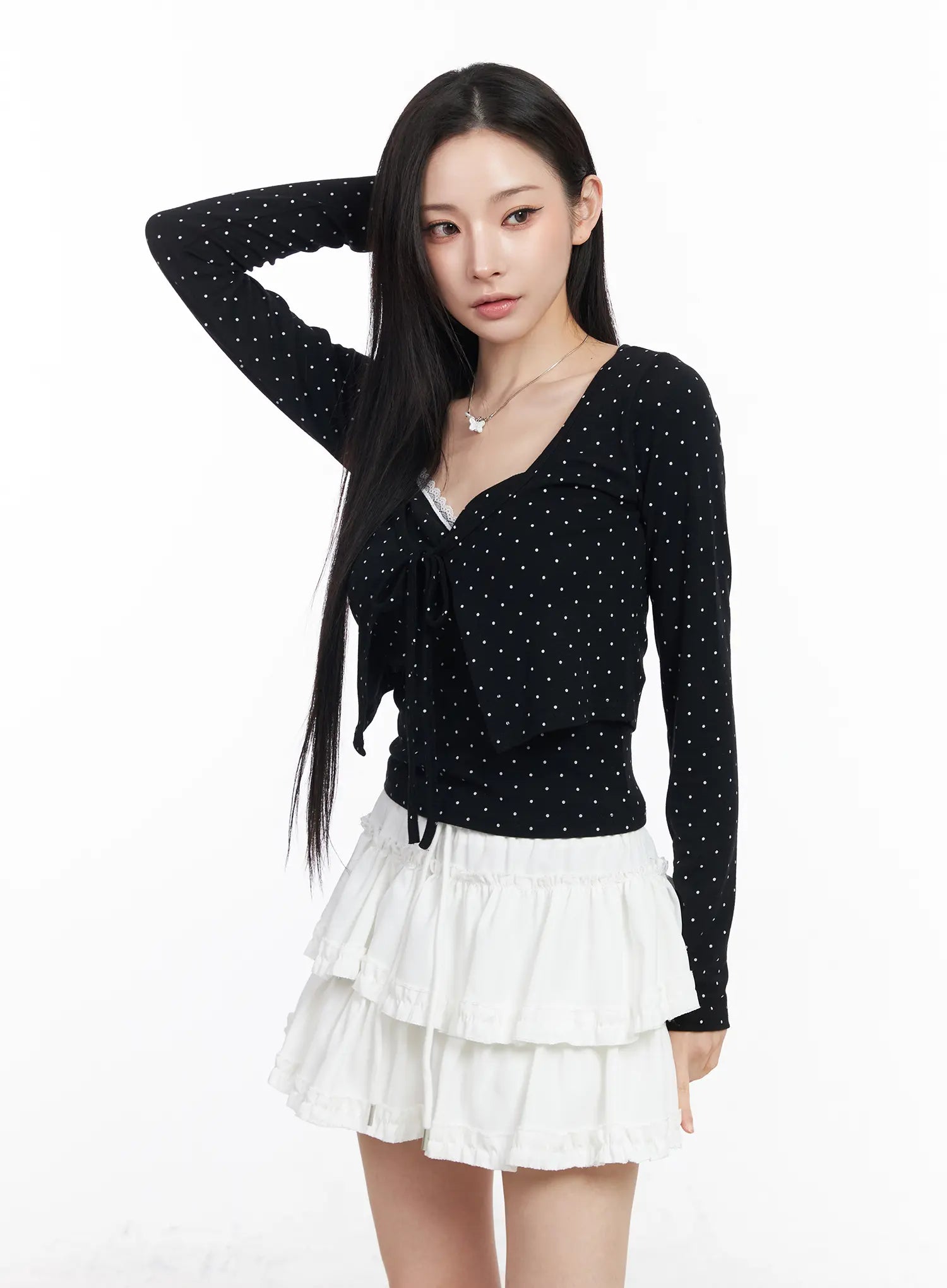 polka-dot-tank-and-cardigan-set-cm518 / Black