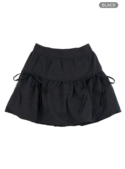 ribbon-banded-bubble-mini-skirt-og429 / Black