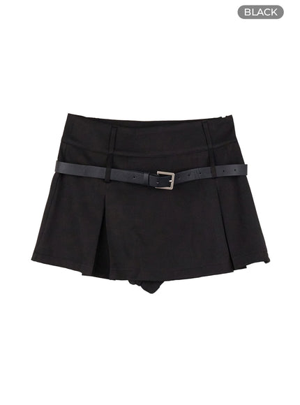 pleated-belt-mini-skirt-os423 / Black