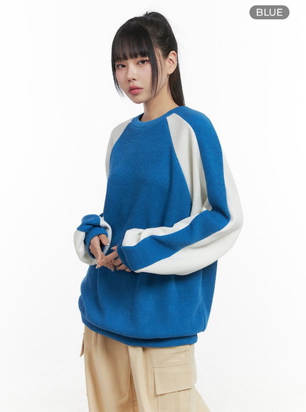 striped-sleeve-oversized-knit-os409 / Blue