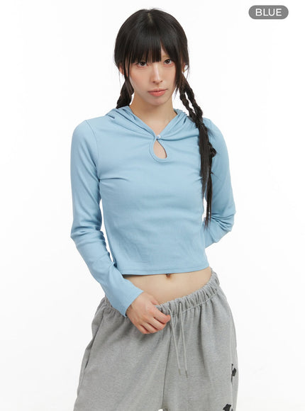 buttoned-hoodie-crop-top-cg419 / Blue