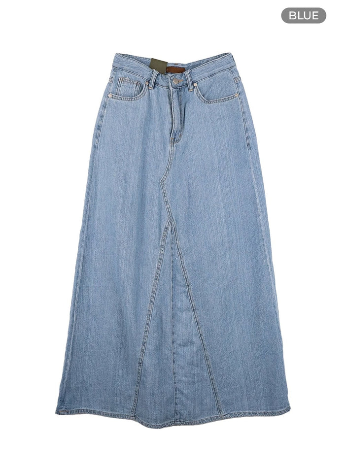 vintage-washed-maxi-denim-skirt-cy414 / Blue