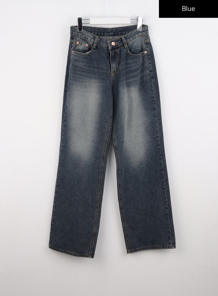 washed-straight-leg-jeans-cs326 / Blue