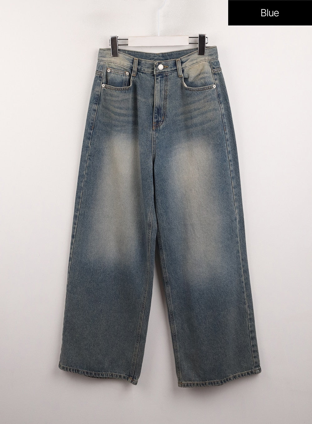 Denim Mid-Waist Pocket Wide Leg Jeans CJ415 in Blue, size L