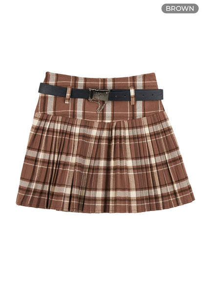 pleated-check-mini-skirt-set-os410 / Brown