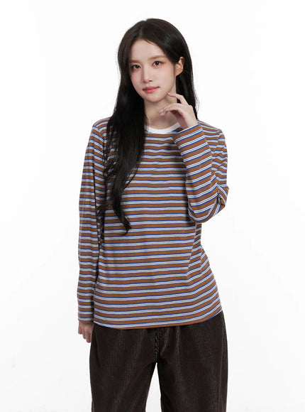 basic-striped-long-sleeve-top-cn526 / Brown