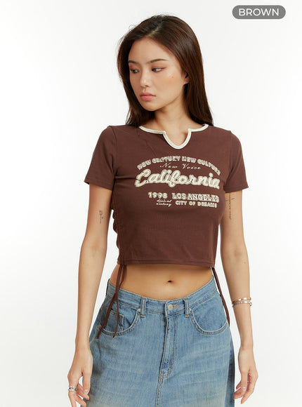 lettering-shirred-crop-top-cu421 / Brown