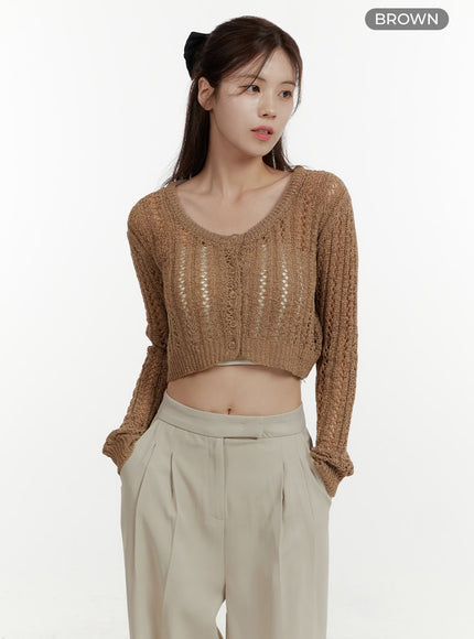 hollow-out-cropped-cardigan-oy409 / Brown