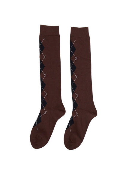 argyle-cotton-long-socks-cn415 / Brown