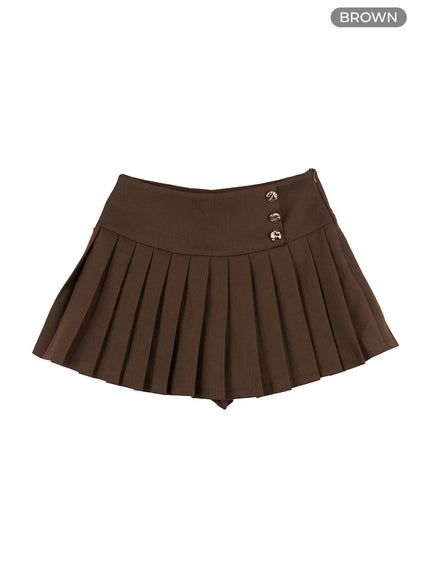 buttoned-pleated-mini-skirt-oo421 / Brown