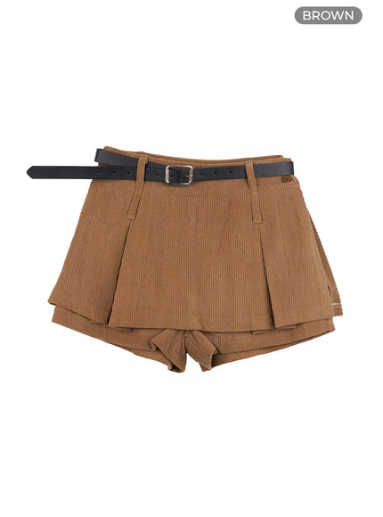 pleated-corduroy-mini-skirt-oo407 / Brown