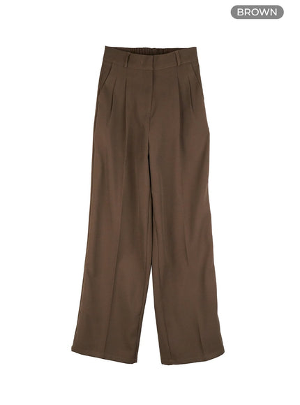 banded-pintuck-wide-leg-pants-og416 / Brown