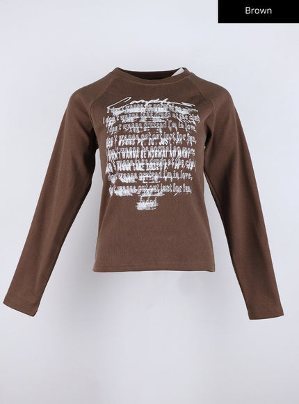 graphic-long-sleeve-top-co324 / Brown