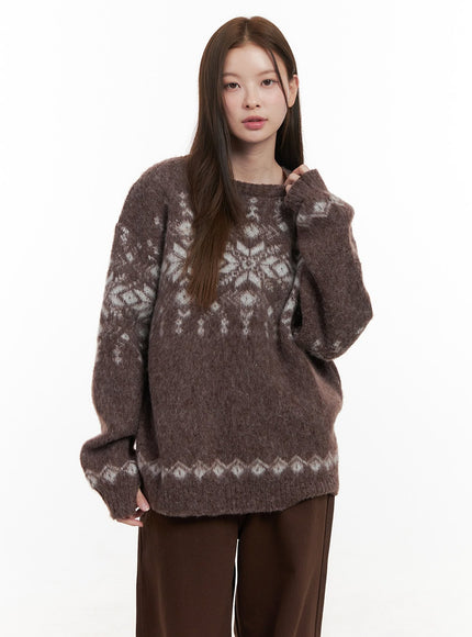 round-neck-oversize-knit-sweater-od418 / Brown