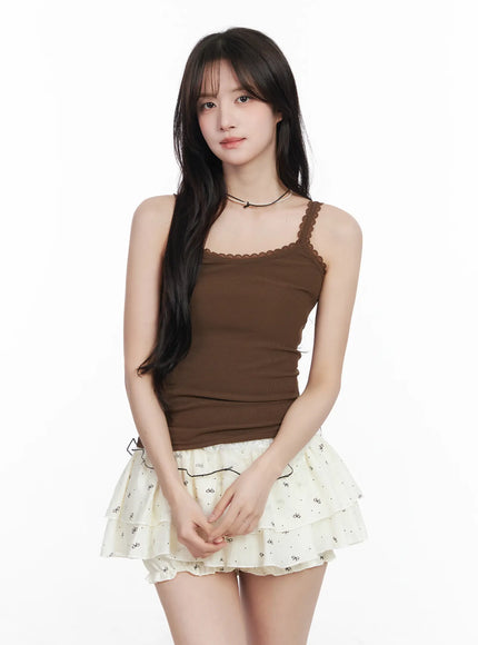 lace-trim-crop-tank-top-cm527 / Brown