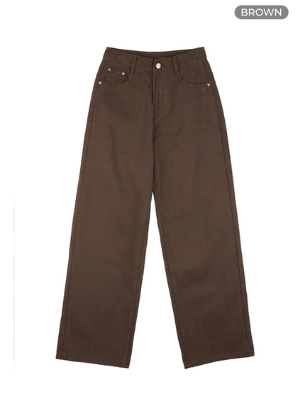 solid-cotton-wide-leg-pants-os423 / Brown