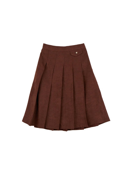 solid-print-pleated-midi-skirt-cd410 / Brown