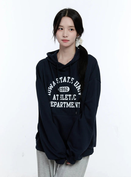 university-print-oversized-hoodie-cg514 / Dark blue