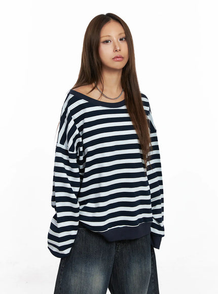 oversized-striped-off-shoulder-sweatshirt-co510 / Dark blue