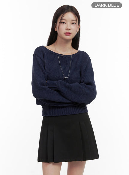 boat-neck-solid-sweater-oo416 / Dark blue
