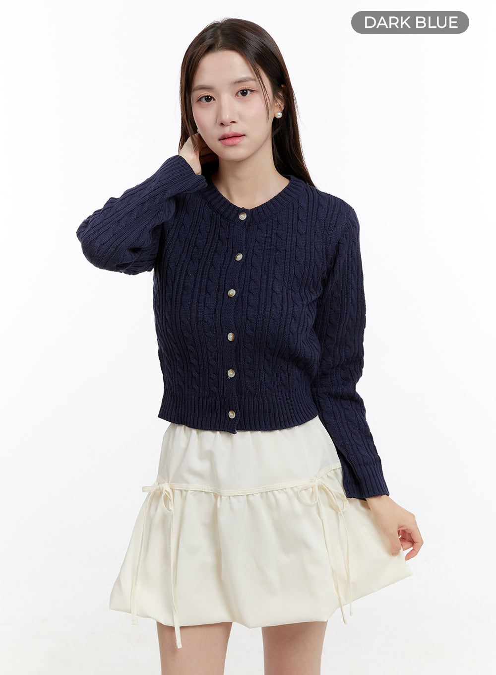 cable-knit-buttoned-cardigan-og429 / Dark blue