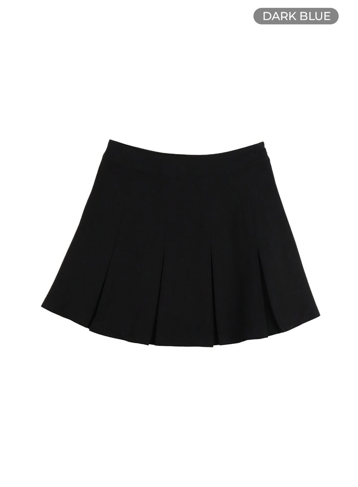 solid-pleated-mini-skirt-oy417 / Dark blue