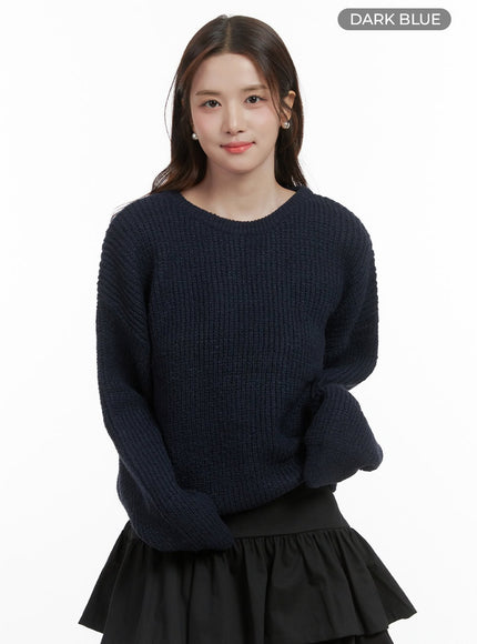 cut-out-ribbon-trim-long-sleeve-top-os416 / Dark blue