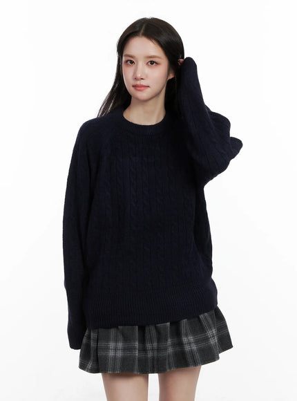 cable-knit-round-neck-sweater-cn527 / Dark blue