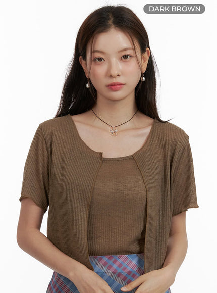 solid-summer-top-and-cardigan-ou413 / Dark brown
