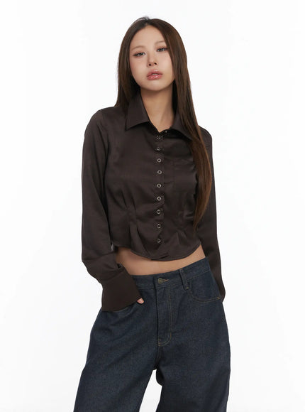 slim-fit-crop-long-sleeve-shirt-cj512 / Dark brown