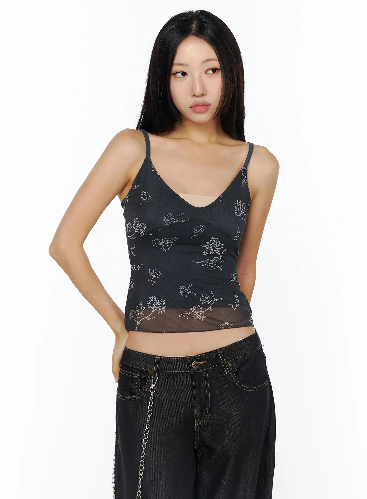 sheer-floral-pattern-tank-cu512 / Dark gray