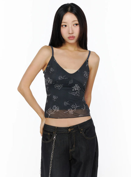 sheer-floral-pattern-tank-cu512 / Dark gray