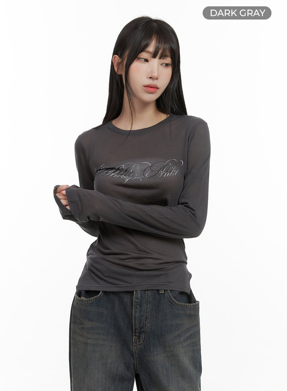 sheer-graphic-long-sleeve-tee-cg430 / Dark gray