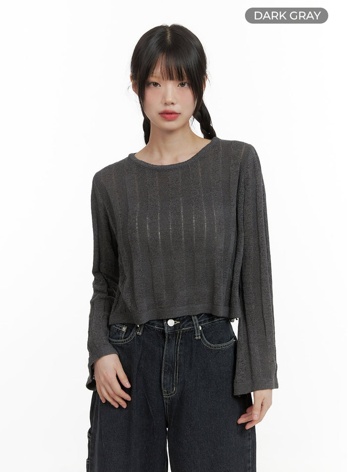 sheer-crop-sweater-cy414 / Dark gray