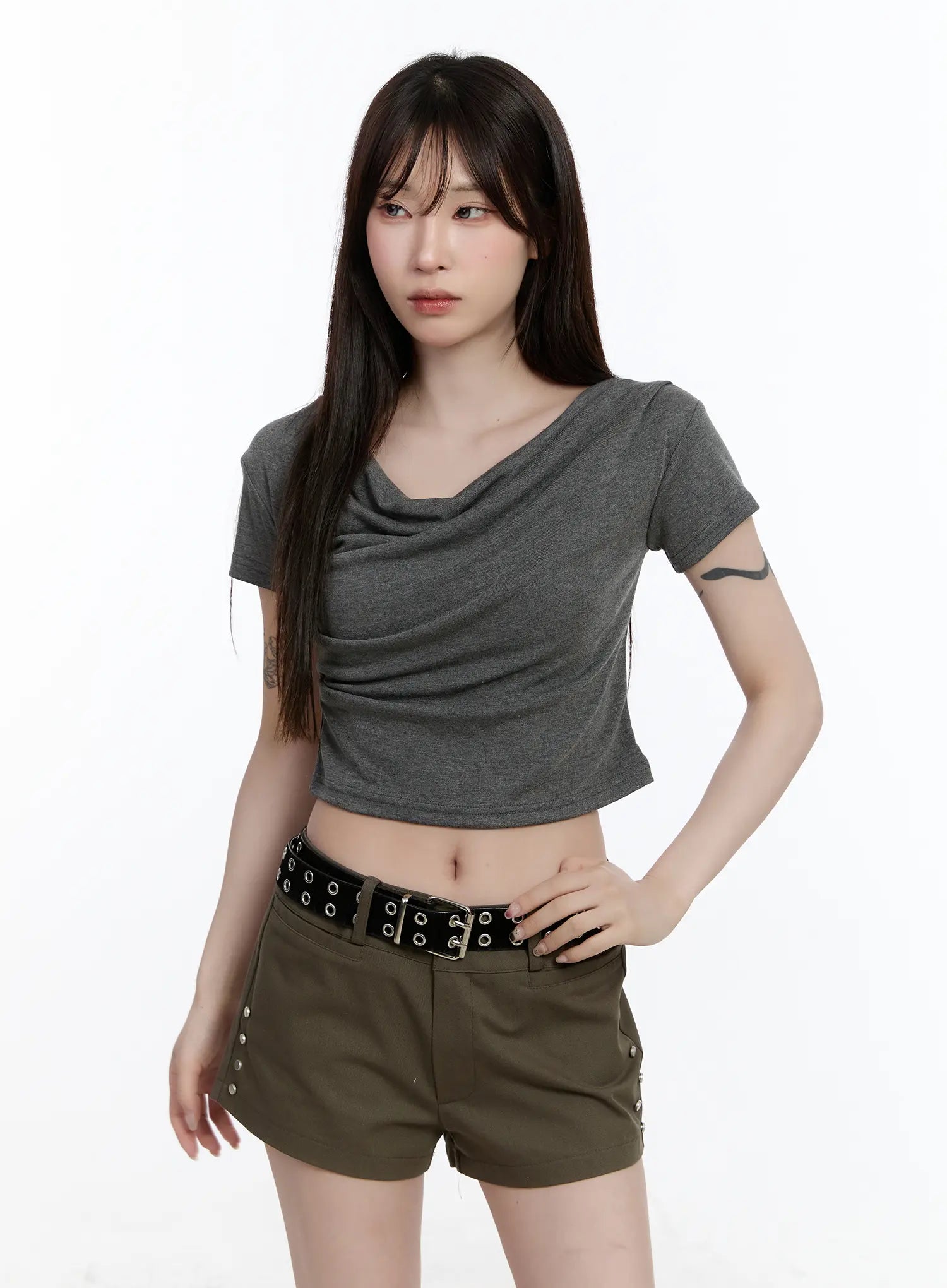 cowl-neck-crop-top-ca502 / Dark gray