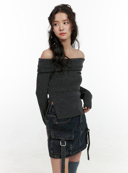 off-shoulder-slim-fit-top-on404 / Dark gray