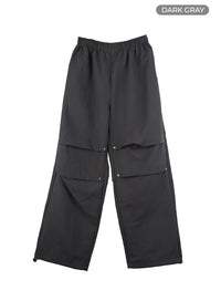 pintuck-nylon-wide-leg-pants-oy408 / Dark gray