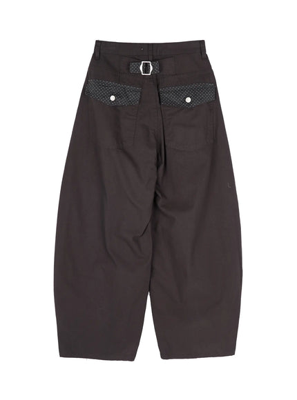 polka-dot-pocket-wide-cotton-pants-cy512 / Dark gray
