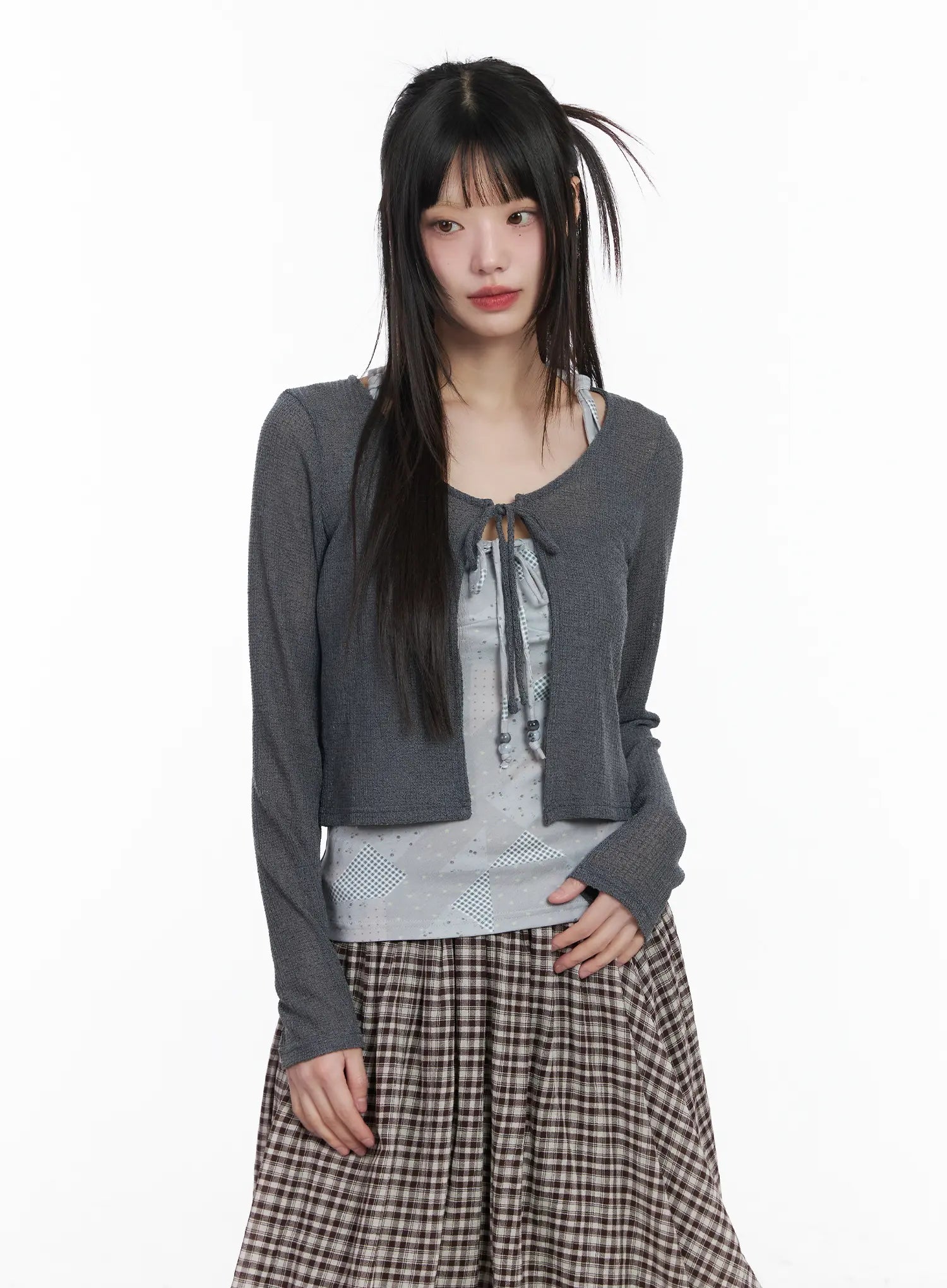 patch-print-halter-tank-and-cardigan-set-cm524 / Dark gray