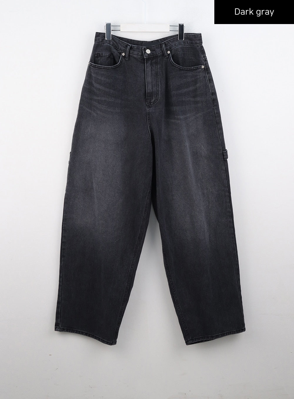 Washed Cotton Wide Leg Jeans CO323 in Dark gray, size L