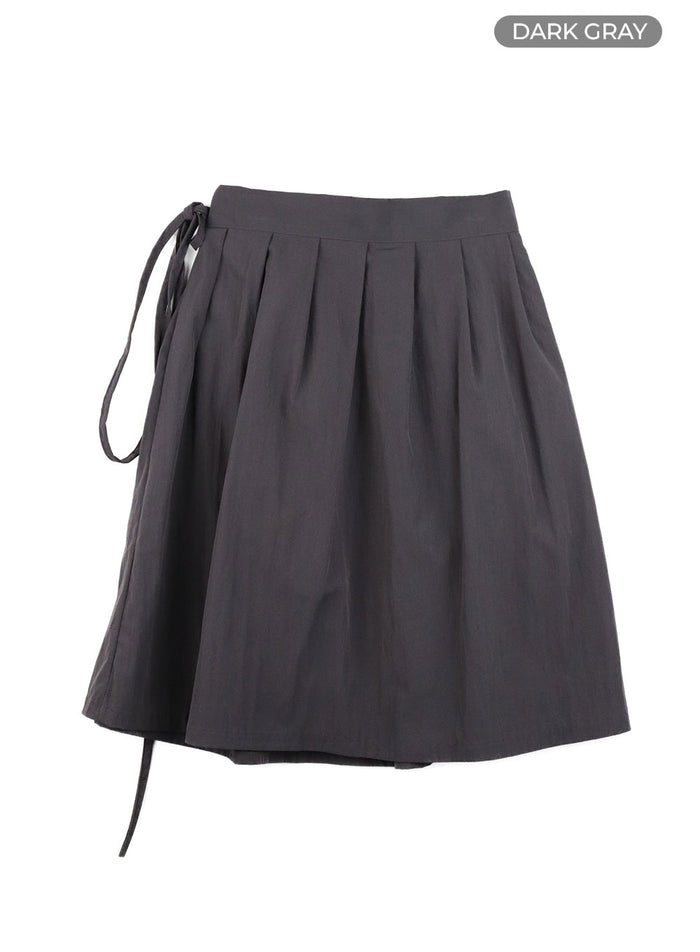 ribbon-strap-pleated-midi-skirt-oy413 / Dark gray
