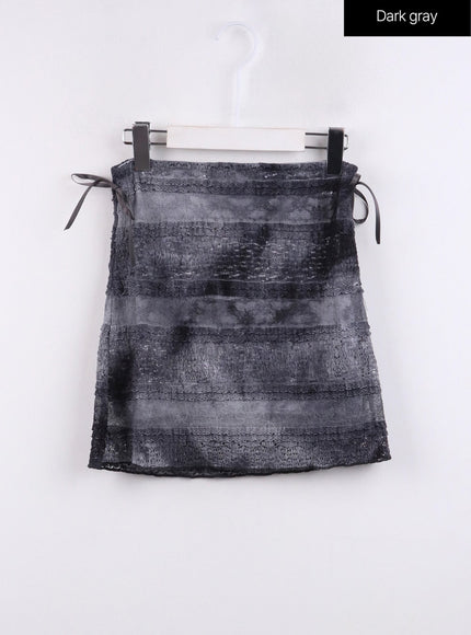 dyed-ribbon-tie-mini-skirt-cj424 / Dark gray