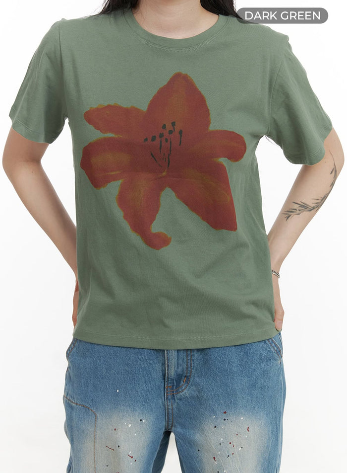 floral-bliss-graphic-tee-cy417 / Dark green