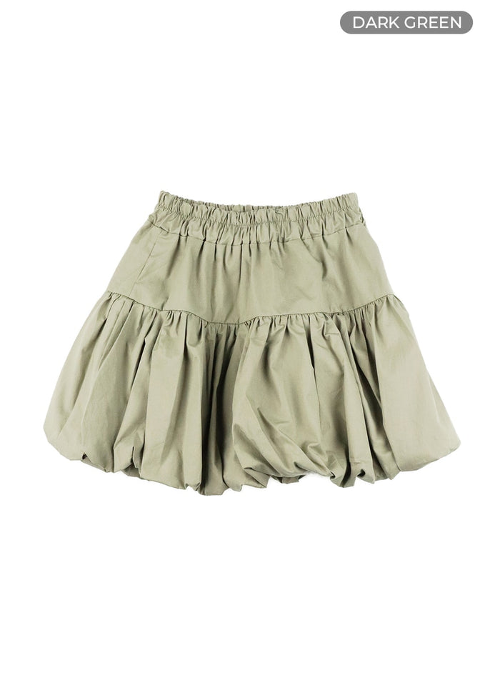 shirred-bubble-mini-skirt-om428 / Dark green