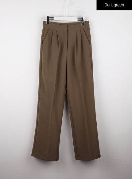 pintuck-wide-leg-pants-od327 / Dark green