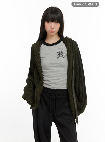 side-stripe-knit-sweater-jacket-cg420 / Dark green