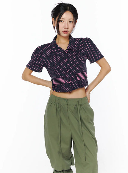collared-polka-dot-crop-cardigan-cu512 / Dark purple