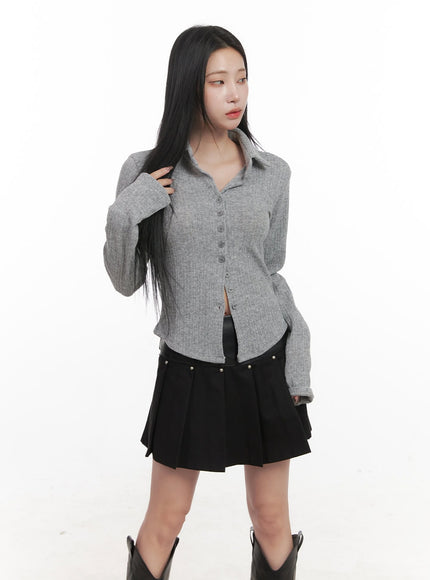 collared-button-up-sweater-cj517 / Gray