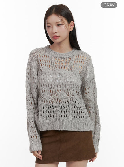 see-through-hollow-knit-sweater-oo416 / Gray